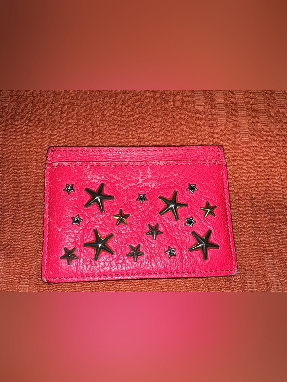 Jimmy Choo Hot Pink Leather Star-Stud Card Holder